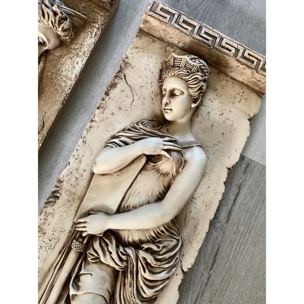 Vintage Greek Goddess Relief Wall Plaques Set of 2 Classical Resin Art Decor 21
